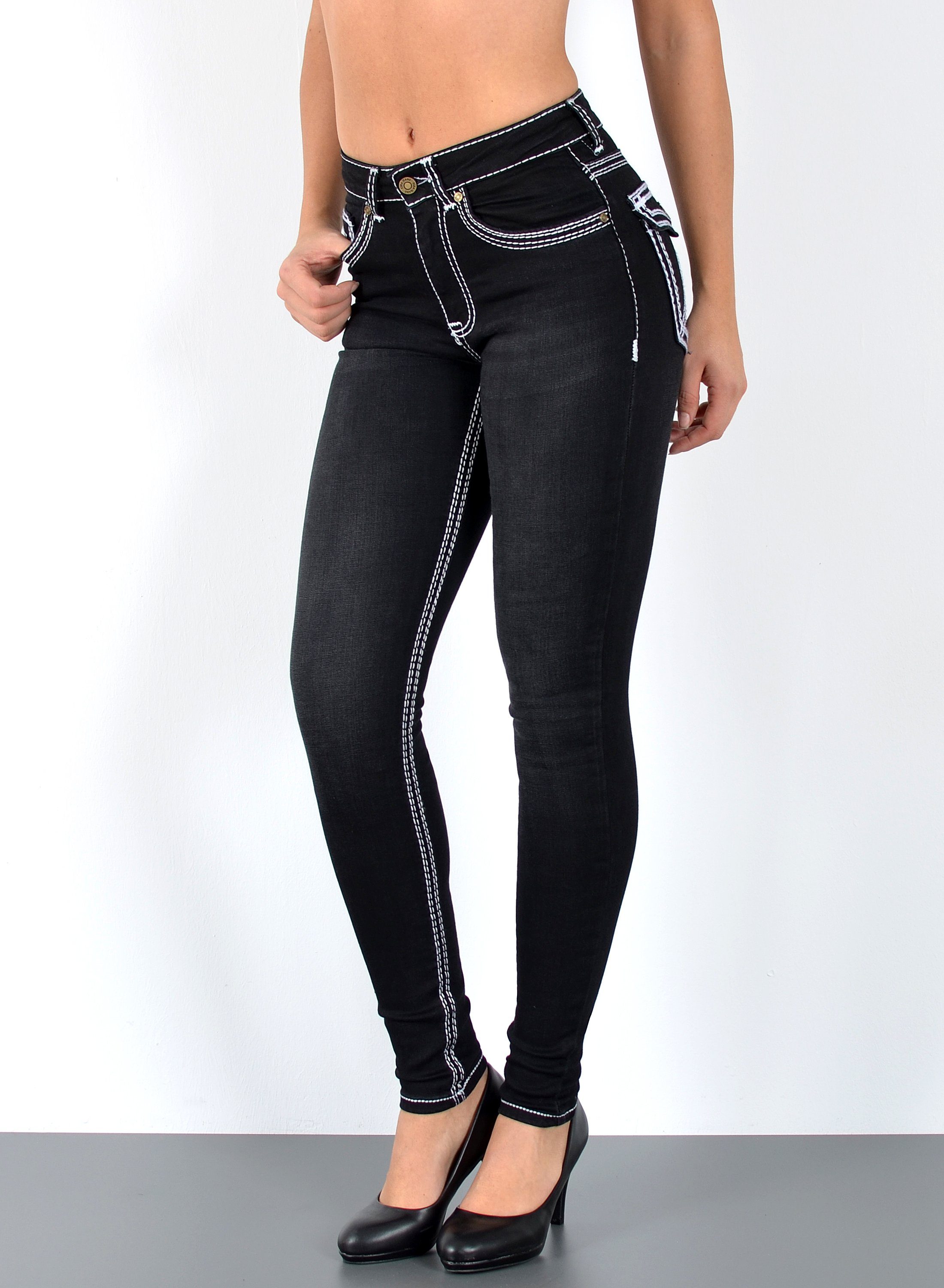 ESRA SkinnyfitJeans J420 Damen Skinny Jeans, High Waist, dicke Naht Jeans, bis Übergröße